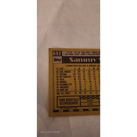 1990 Topps - Sammy Sosa #692 (RC) Error Card - Picture 4 of 15